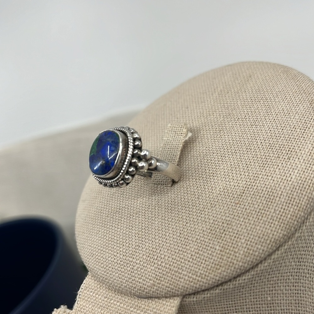 💎 Vintage 925 Silver Azurite-Malachite Ring - Size 7 - Picture 4 of 15